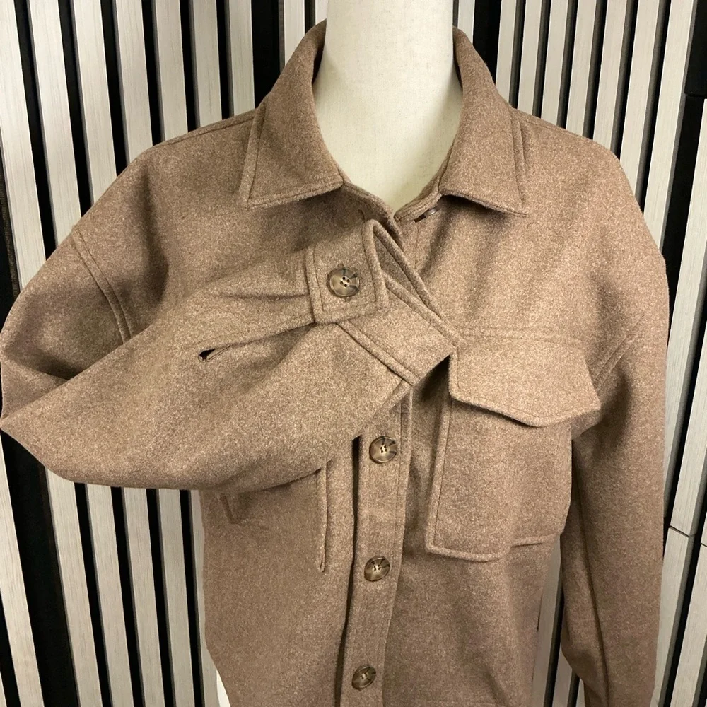 New Love Tree Tan Button-Up Jacket, Sz M - Picture 3 of 7
